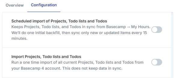 One-time import or ongoing 15-minute sync