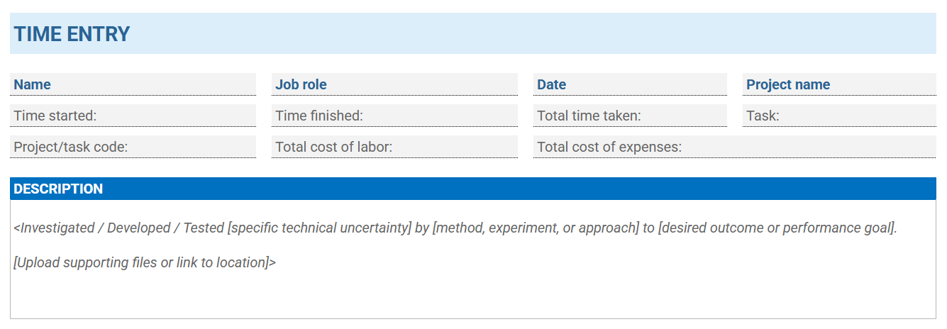 FREE R&D TIME ENTRY TEMPLATE