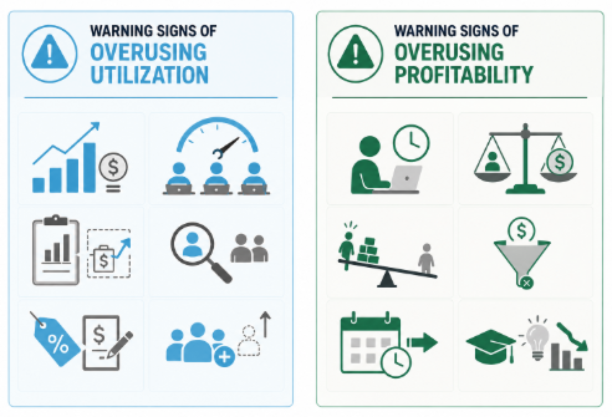 Warning signs of overusing utilization or profitability.