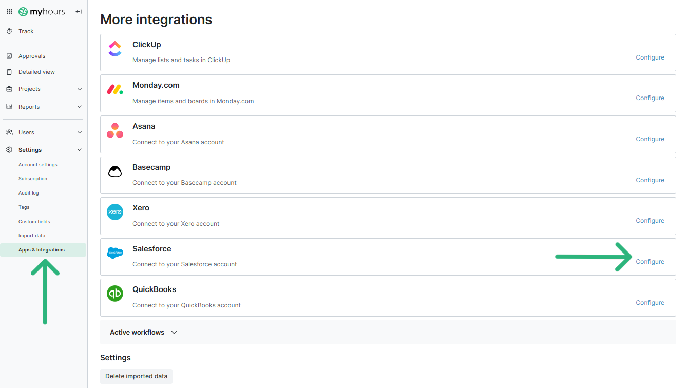 1. step of Salesforce and My Hours integration