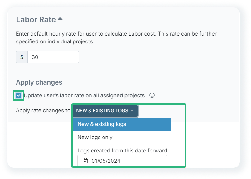 Different options for labor rate.