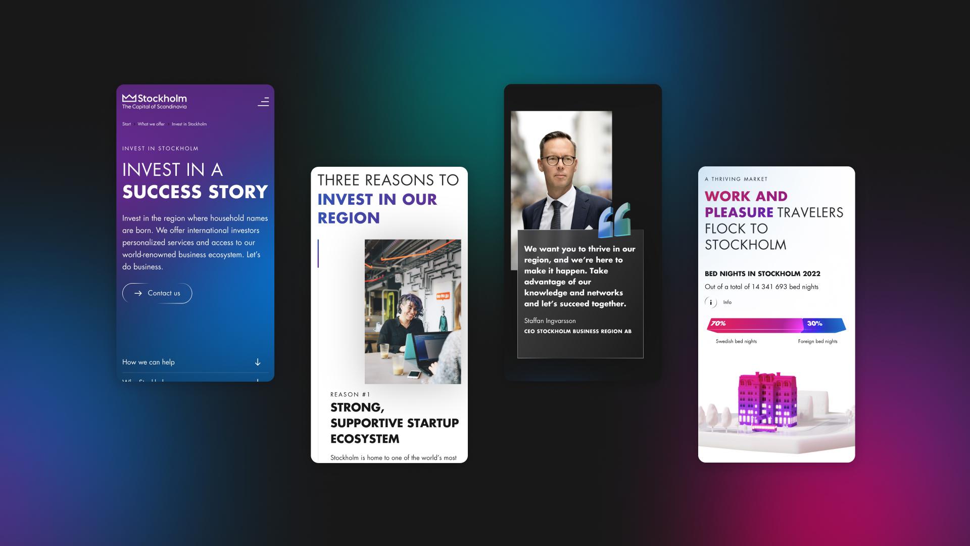 Mobilskisser över Stockholm Business Regions webbplats.