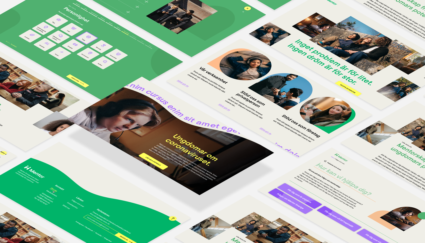 Olika skisser över Mentors webbplats.