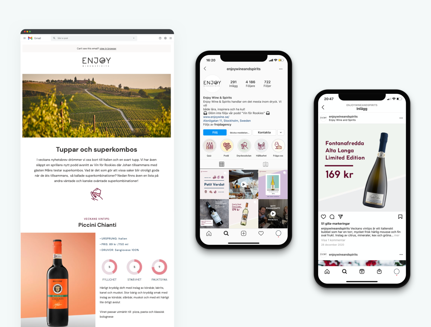 Skisser över Enjoy Wines webbplats