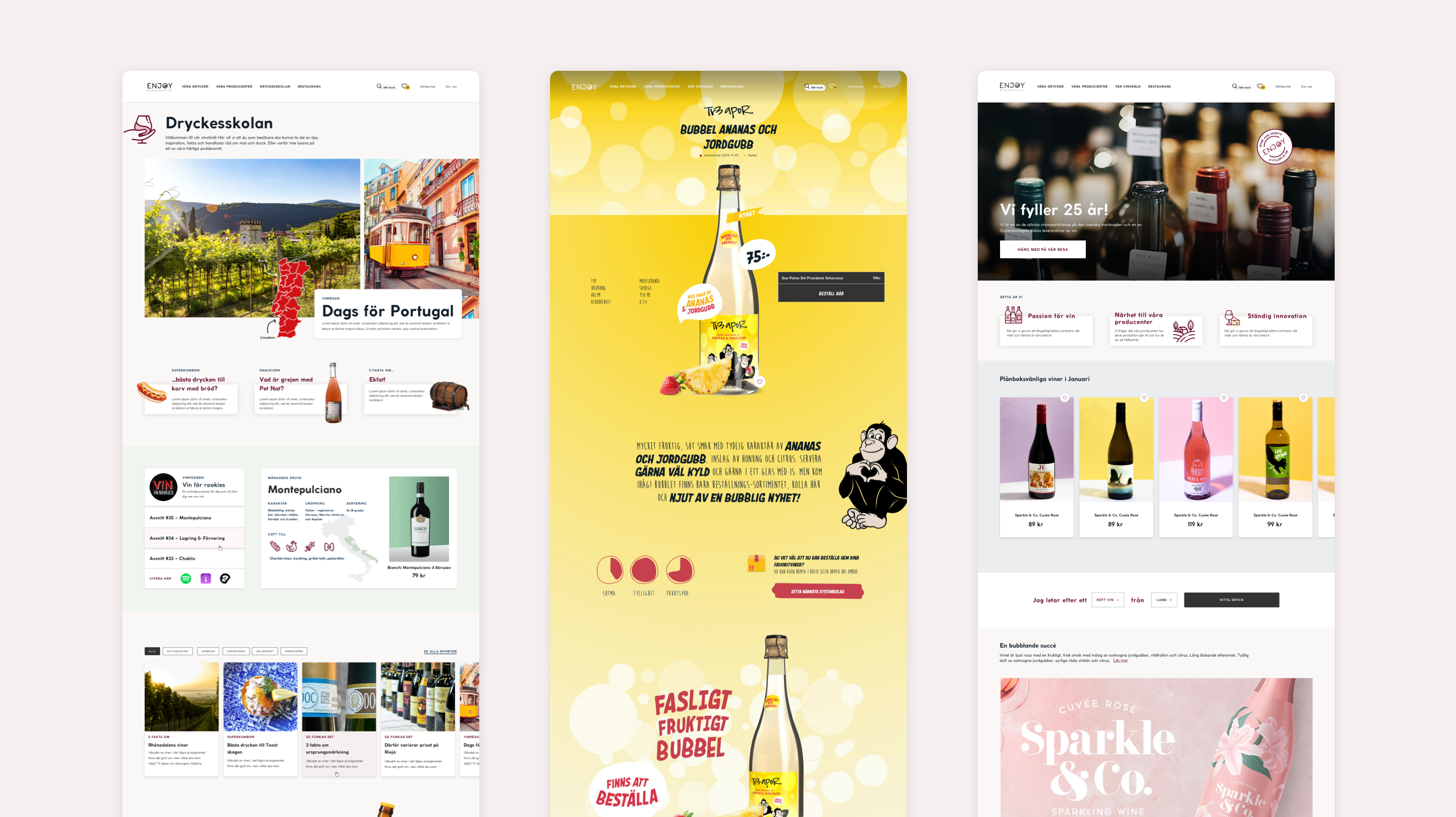 Skisser över Enjoy Wines webbplats