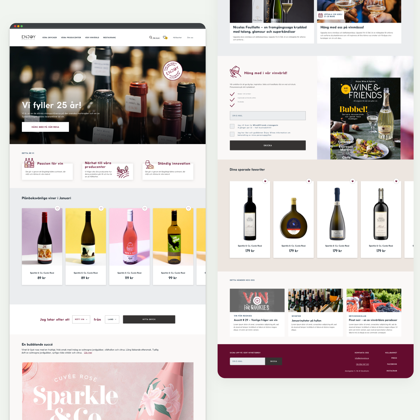 Skisser över Enjoy Wines webbplats