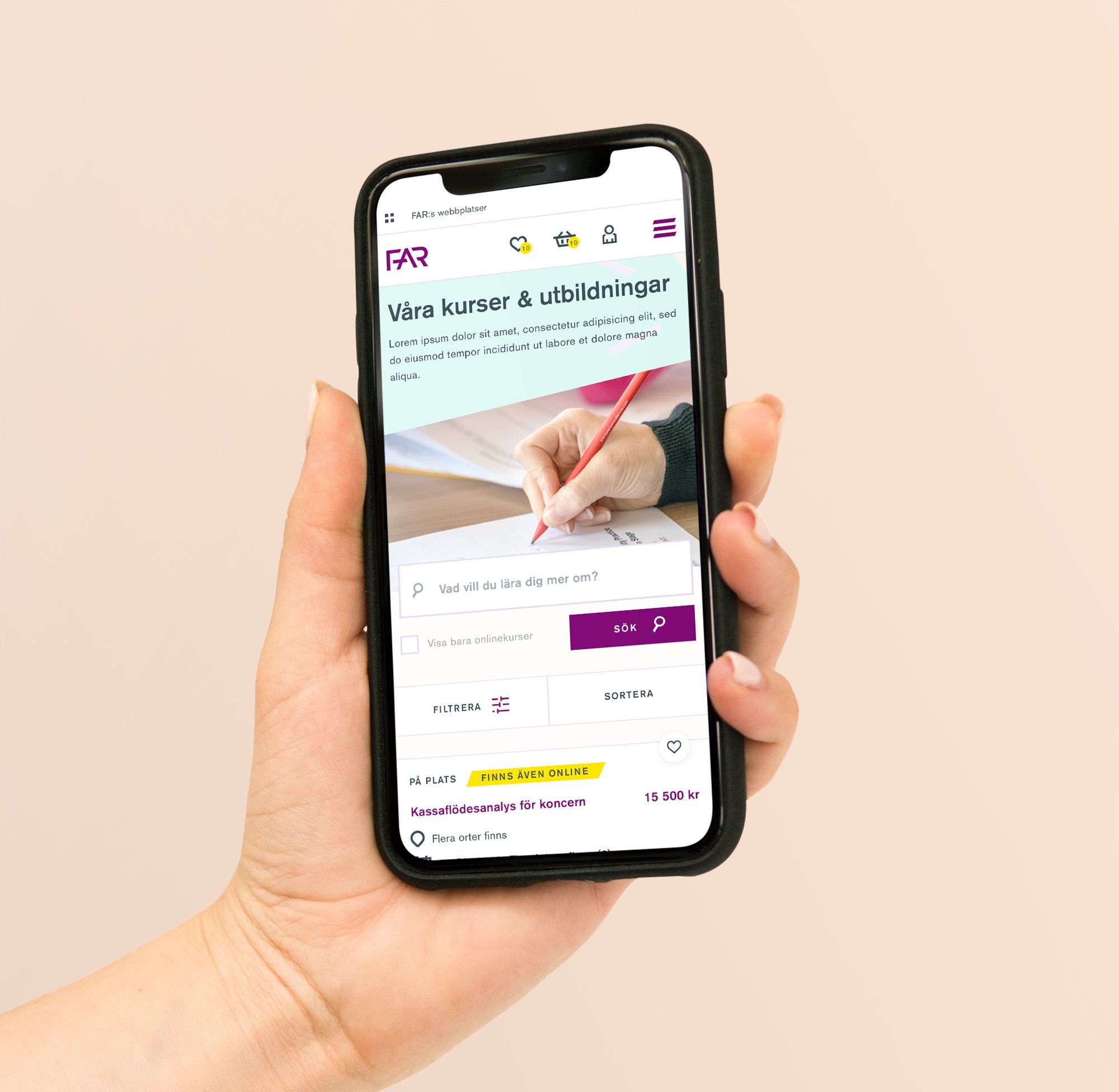 Mockup på FARs webbplats i mobil