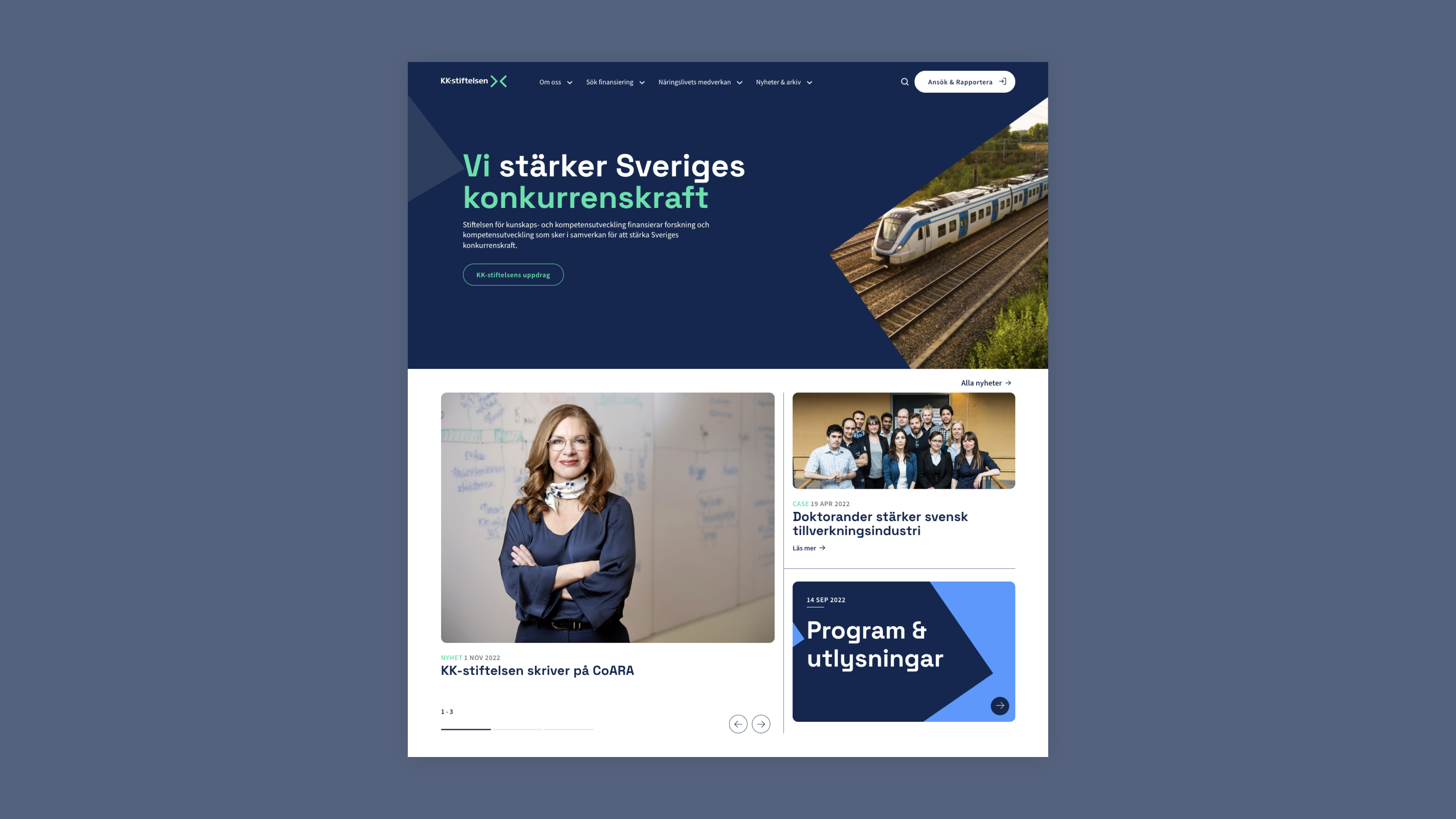 Skiss över KK-stiftelsens webbplats