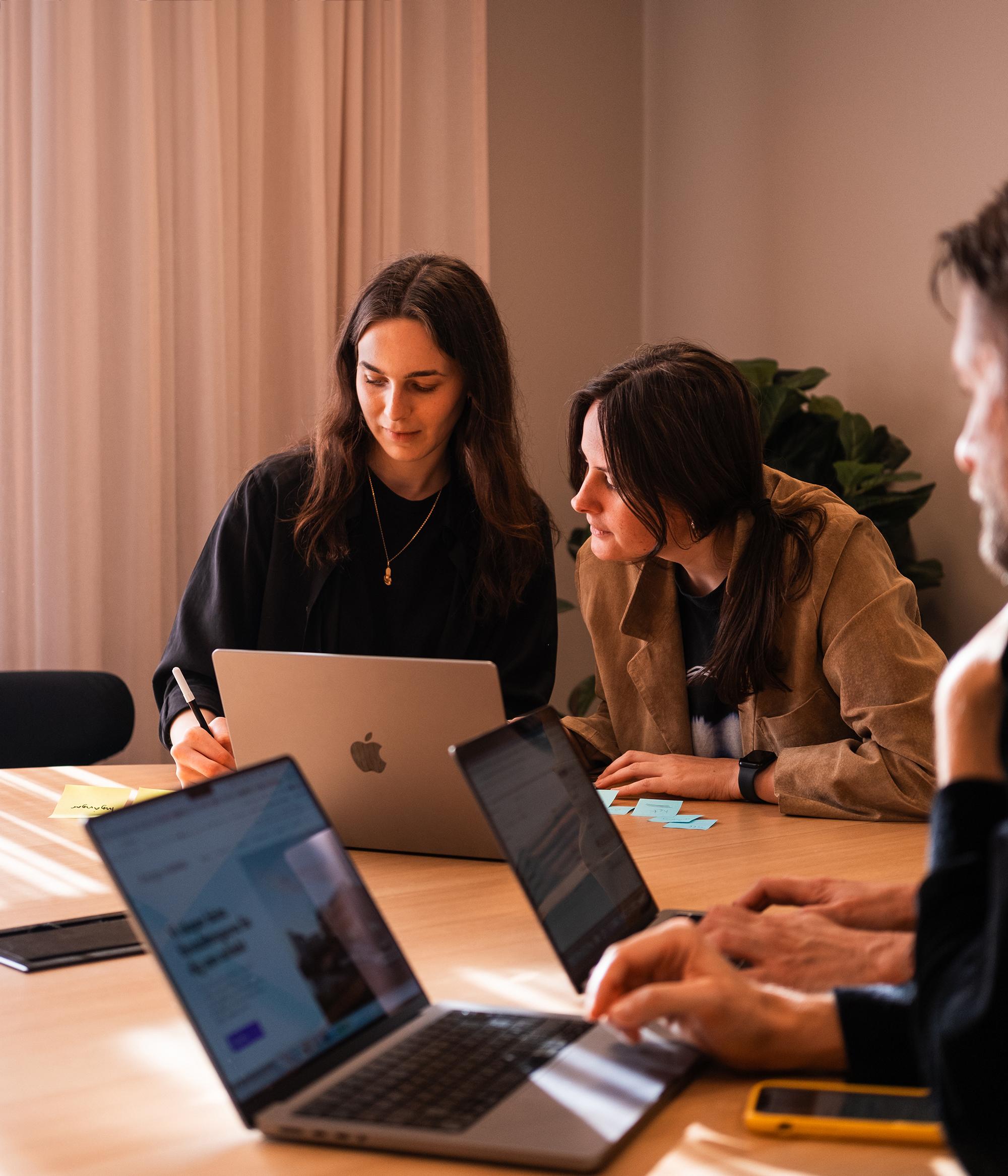 Ett team som arbetar med sina datorer