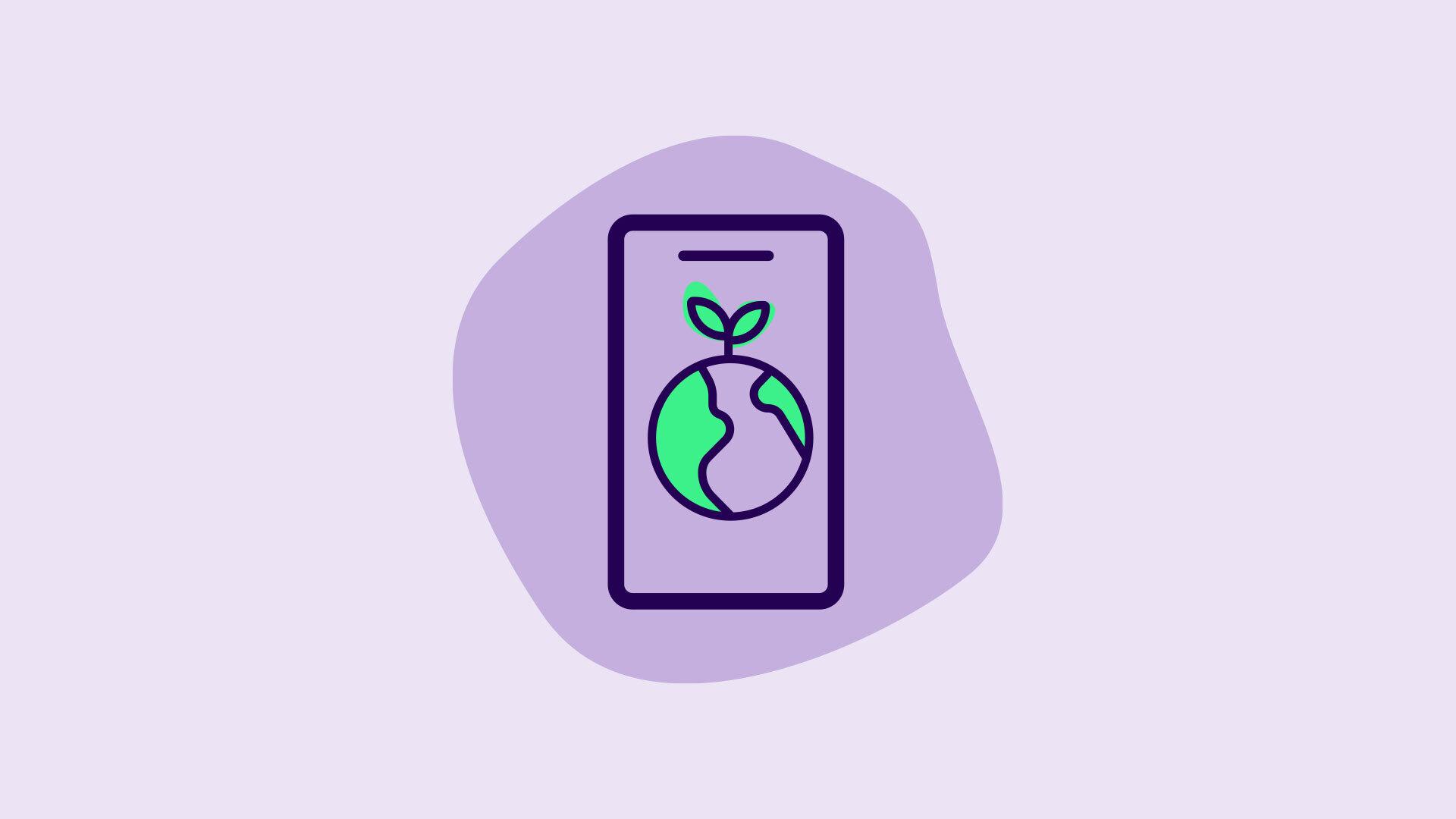 Illustration av en mobiltelefon och ett jordklot