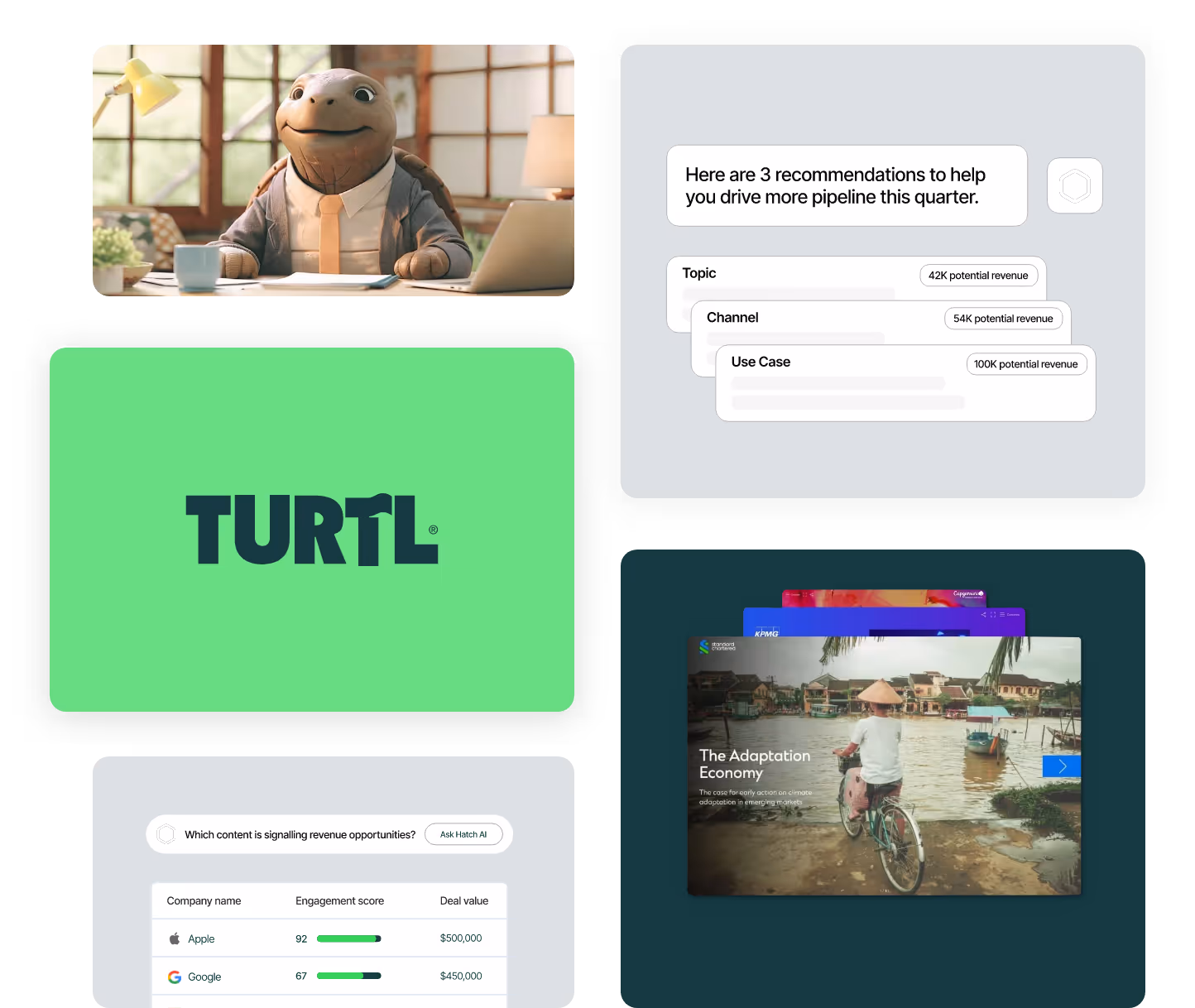 A collection of Turtl thumbnails including the logo and brand visuals