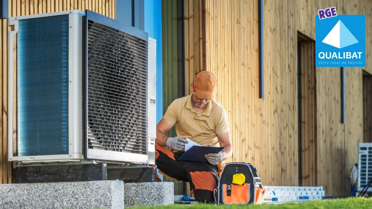 Installateur de pompe à chaleur avec logo RGE QUALIBAT