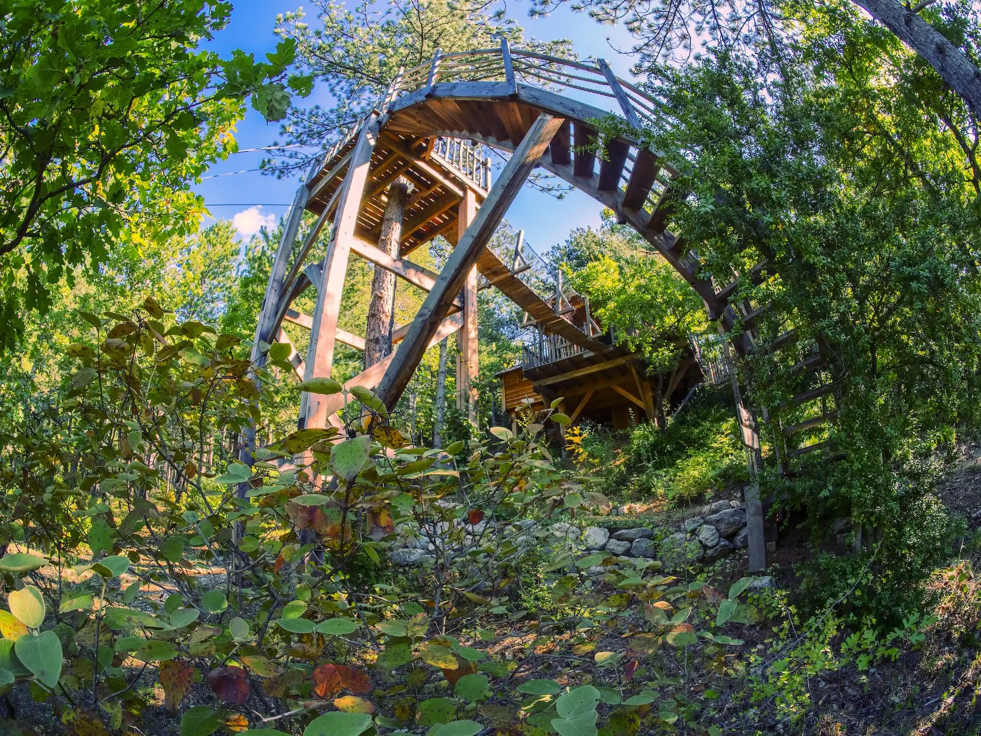 Profitez de nos cabanes dans les arbres avec jacuzzi privatif au sein de notre hôtel insolite dans le parc des Baronnies Provençales, en PACA.