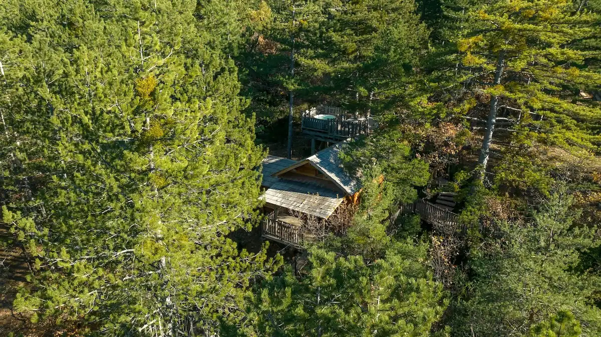 Profitez d’un week-end romantique dans notre hôtel insolite pour dormir dans les arbres en PACA, dans les Hautes-Alpes.