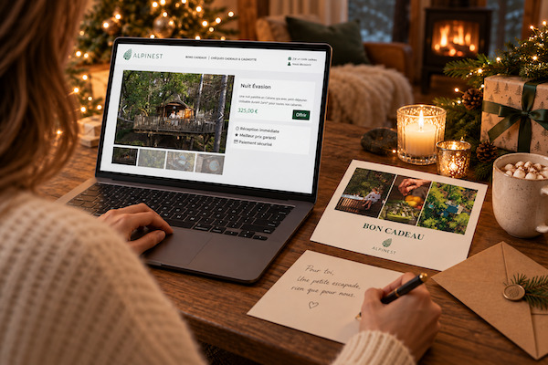 Achat et personnalisation d’un bon cadeau de Noël Alpinest pour une nuit en cabane