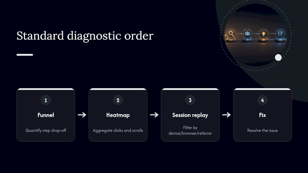 Diagram of diagnostic order in user testing workflow