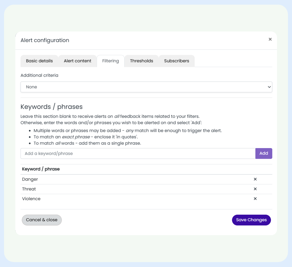 Screenshot of CX - Alerts