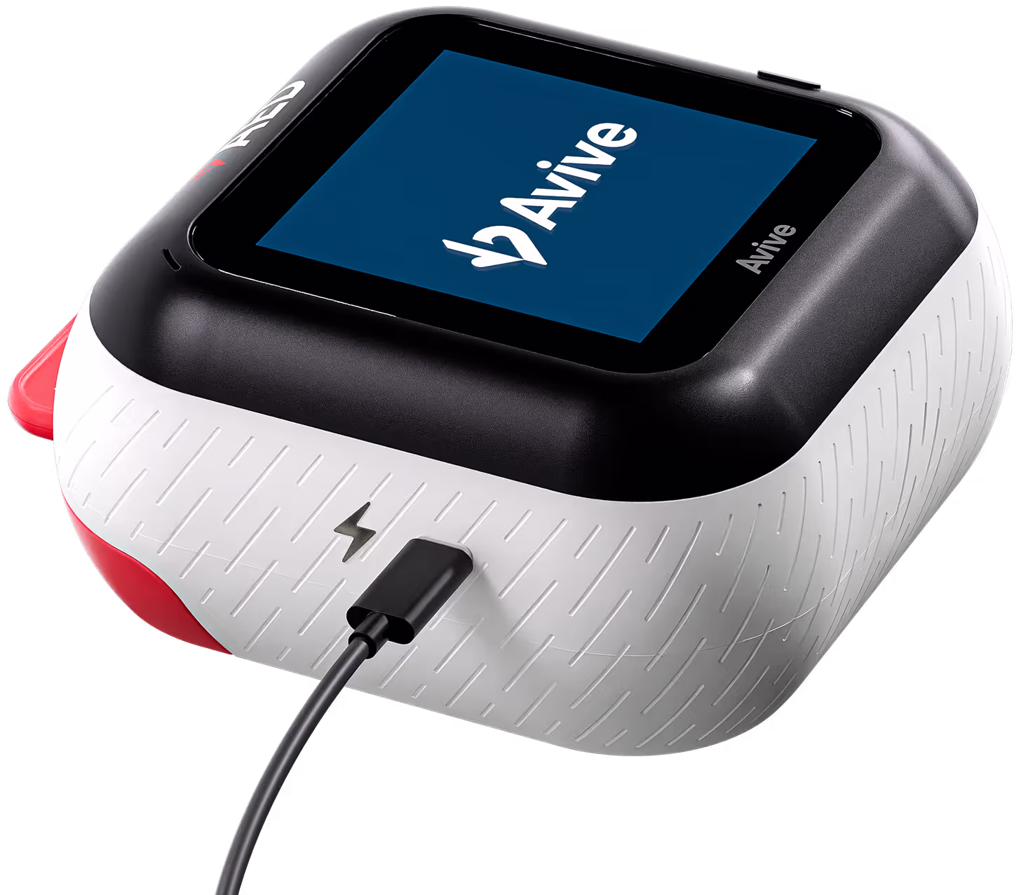Avive AED with the charging cable connected