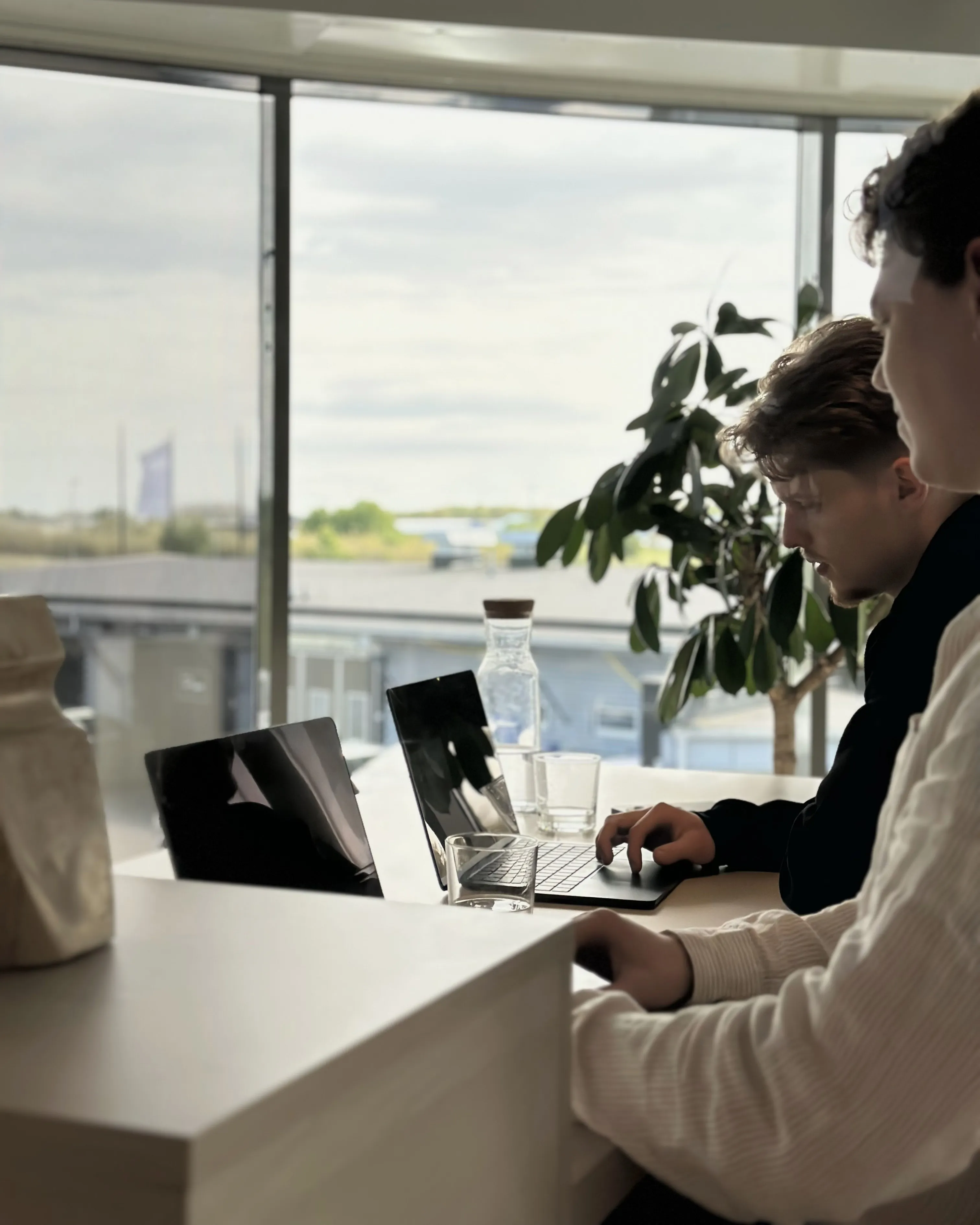 Web development Halmstad: Maximillian and Leon working on web development.