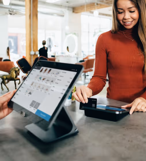 Woman paying with card