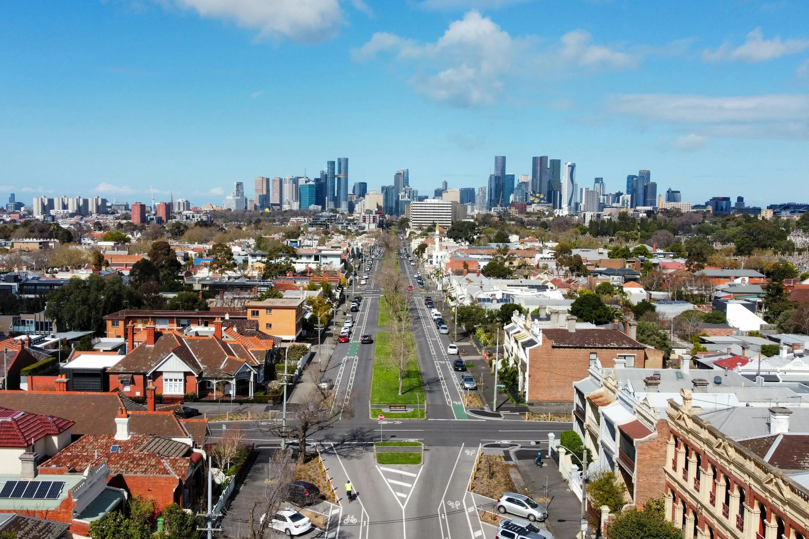 Melbourne inner suburbs aerial view showing mixed housing types