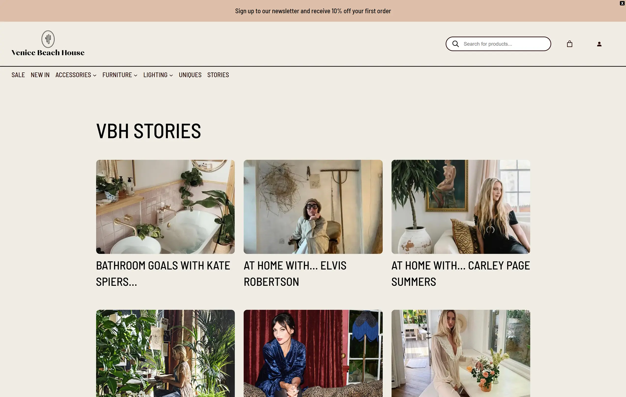 VBH stories blog page with styled grid images