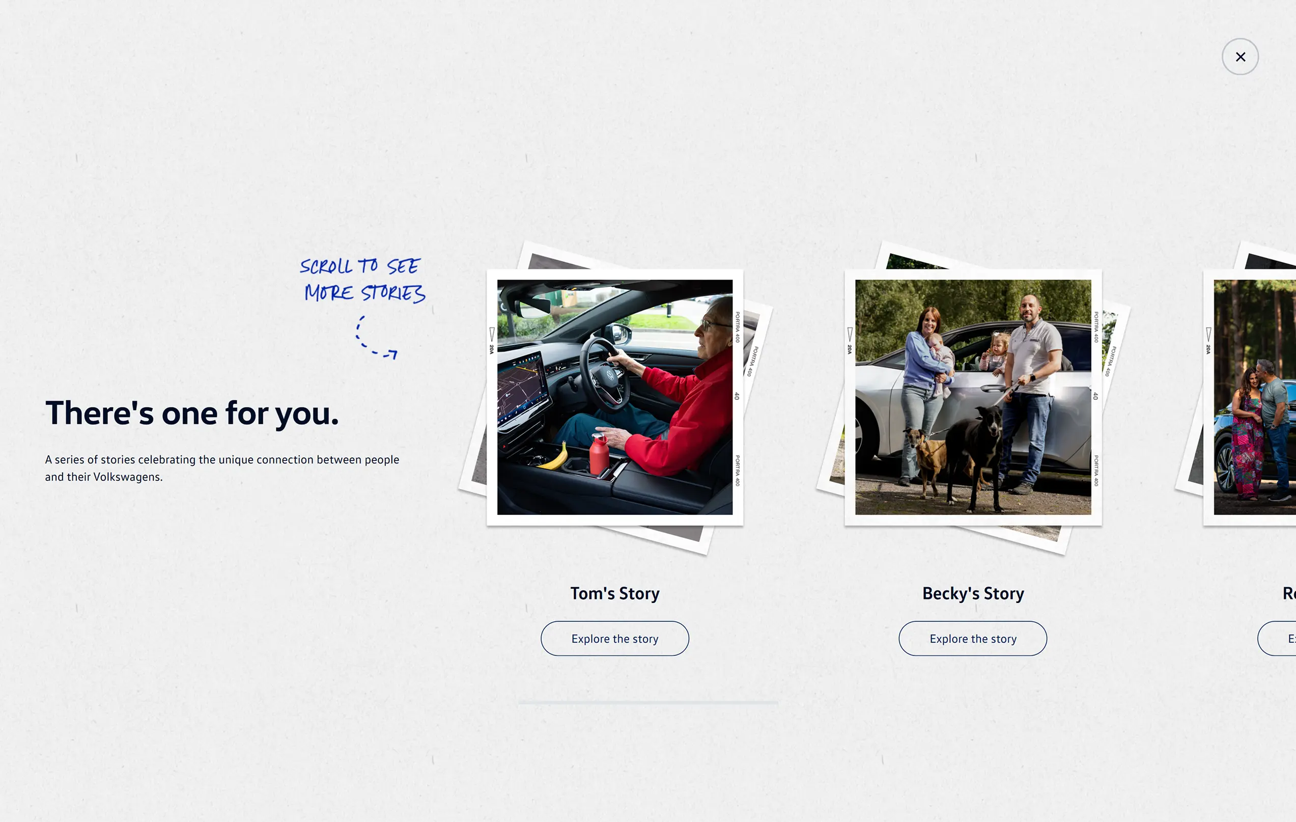 Image gallery with the title 'There's one for you' and a subtitle that says 'Scroll to see more stories'