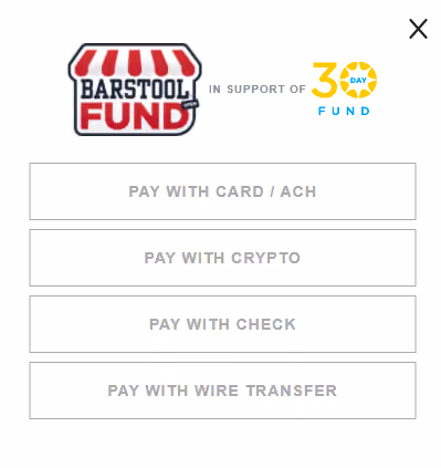 This is the first part of Barstool's pop-up donation form.