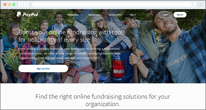 PayPal provides nonprofits with great donation tools for payment processing.