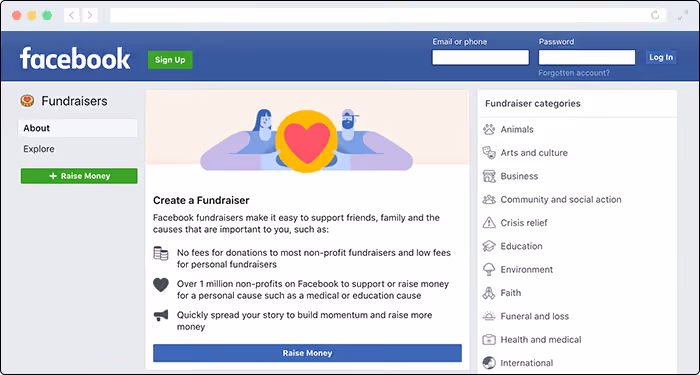 Harness the power of social media with Facebook Fundraisers' online donation platform.