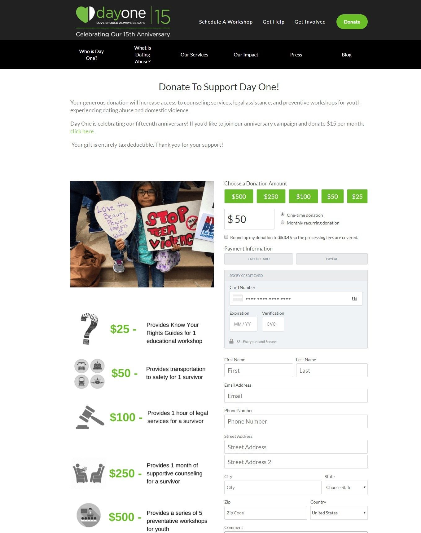 Day One can be used as a guideline for donation page best practices.
