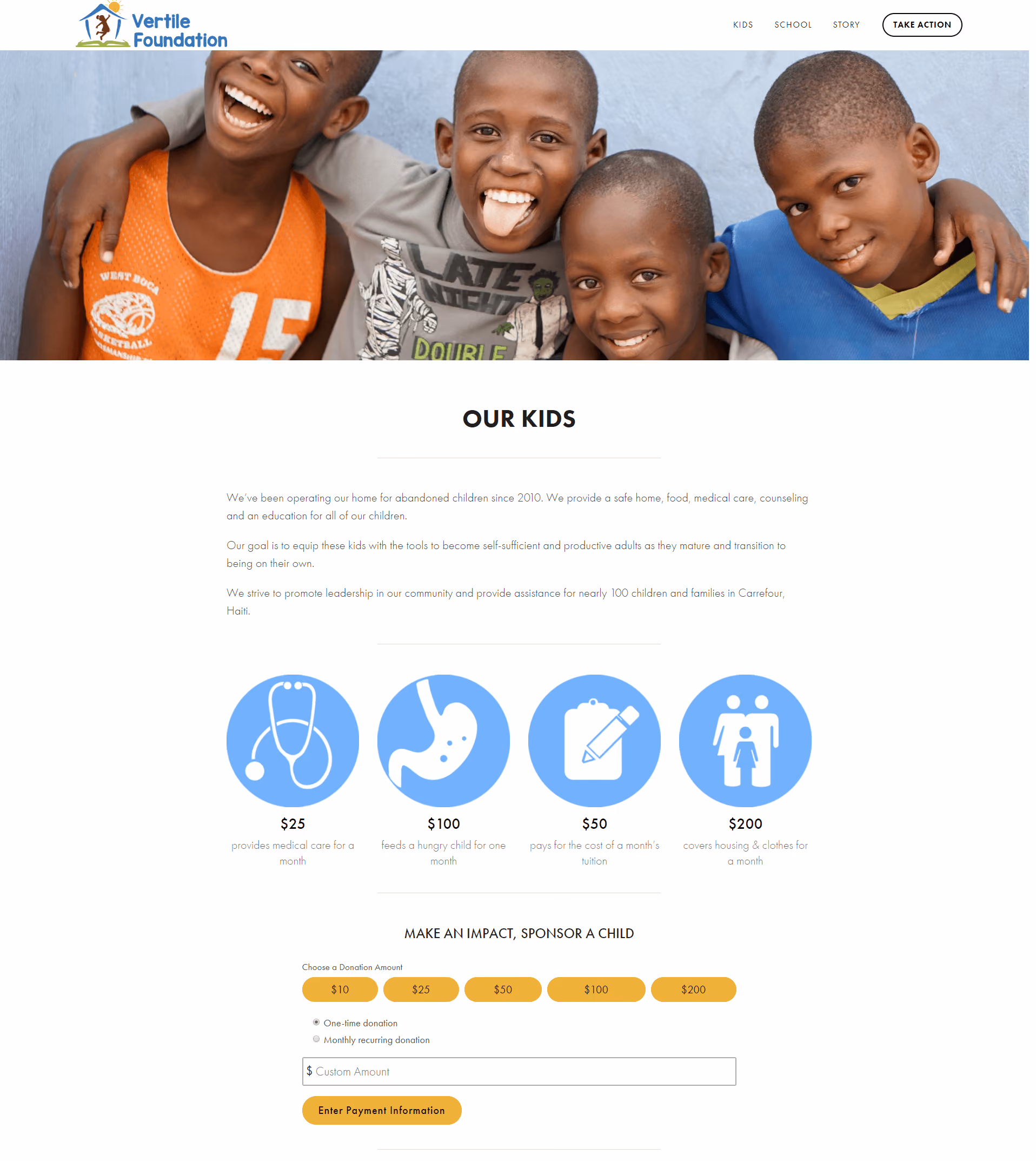 Vertile Foundation is a great example of donation page best practices.