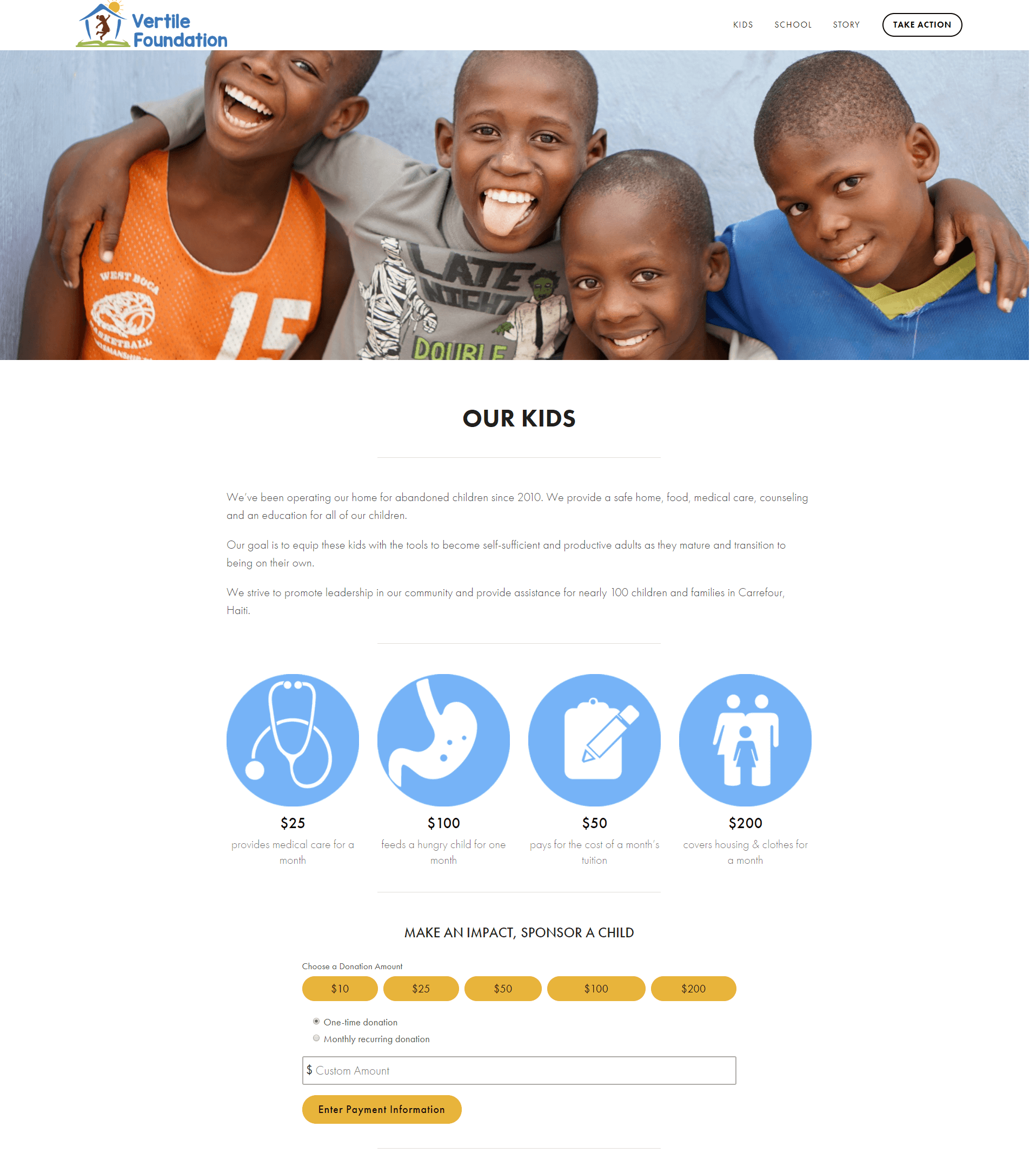 Vertile Foundation is a great example of donation page best practices.