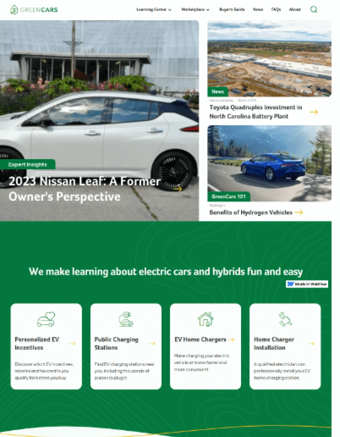 Greencars hero and learning ev section image