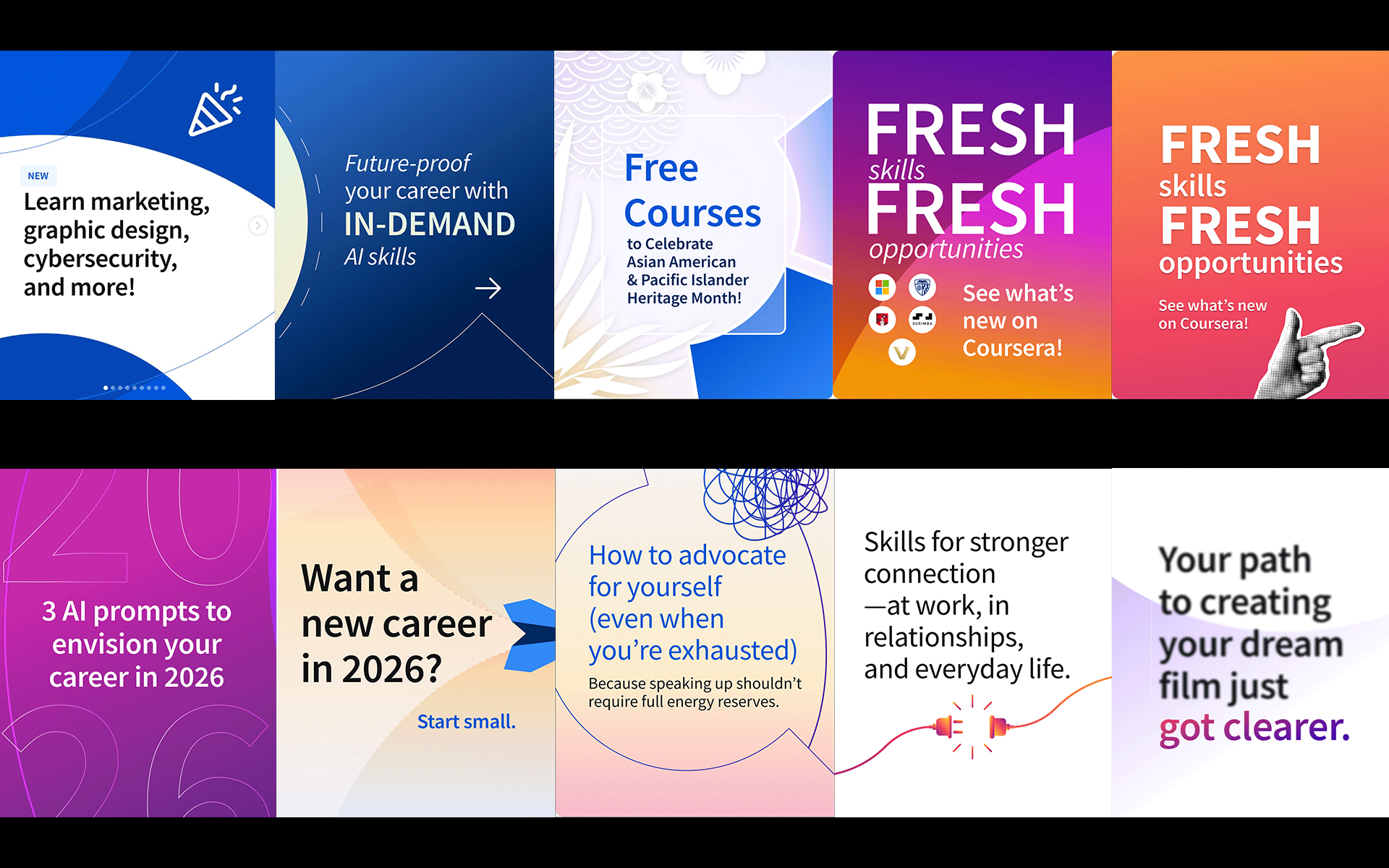 Coursera Inc.: Experimental Visual Storytelling Social Hero Card Evolution