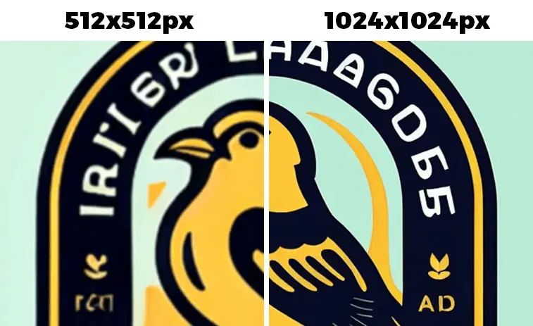 Side-by-side comparison of bird logo at 512x512px and 1024x1024px resolutions