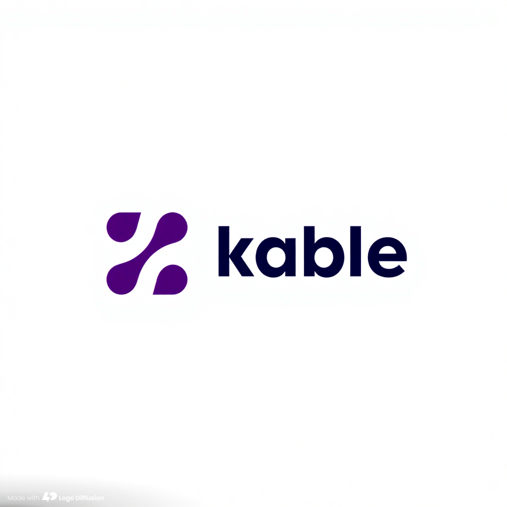 Purple connection symbol made of rounded strokes beside the word kable in lowercase dark letters