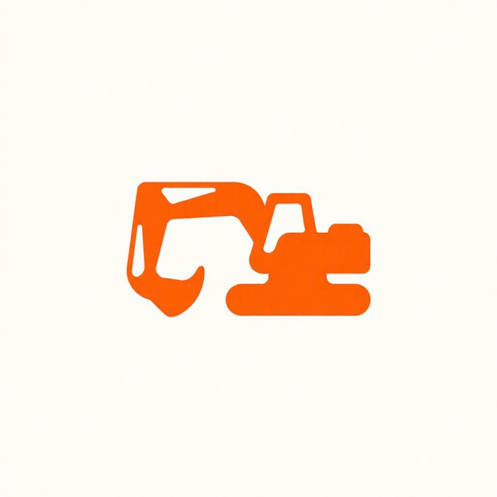 An orange excavator logo in one flat color, built from chunky rounded shapes, with openings in the arm and the cab window, on an off-white background