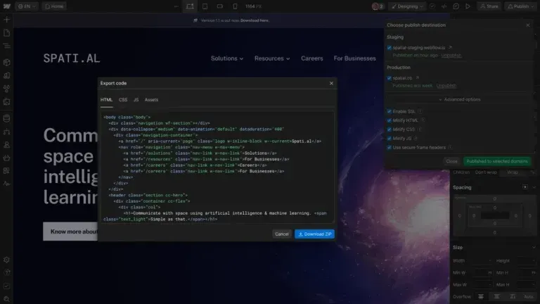 Exportierter HTML-Code im Webflow Designer – lesbarer und wartbarer Code