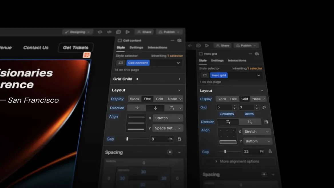 Flexible Layout-Einstellungen im Webflow Designer für responsives Webdesign