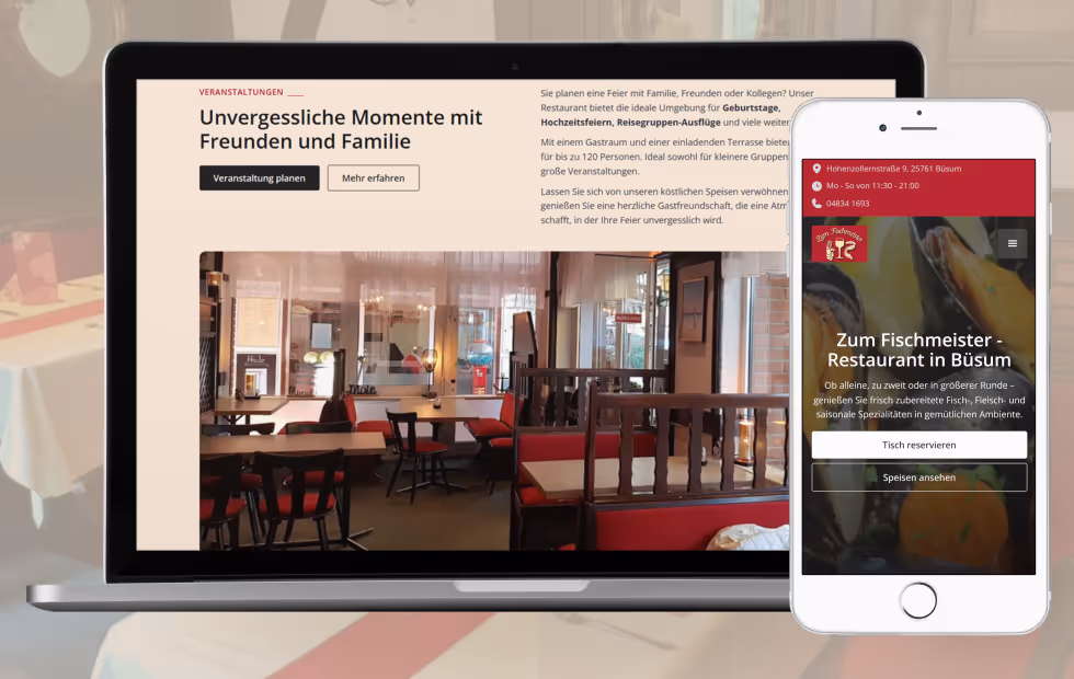 Die Internetseite von dem Restaurant Zum Fischmeister in Büsum