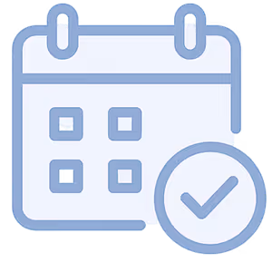 Calendar icon with a checkmark symbol indicating a confirmed or completed date.