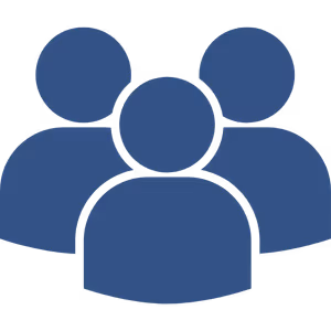 Icon of three blue abstract human figures representing a group of people.