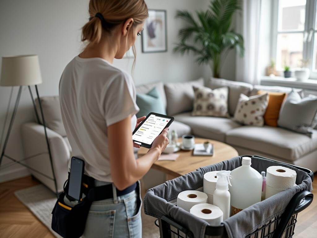 Professional Airbnb cleaner using smart tools