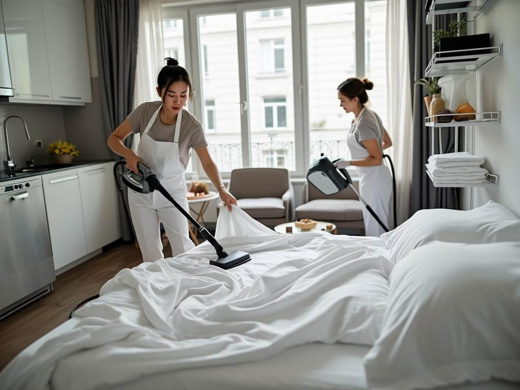 Airbnb cleaning team in action