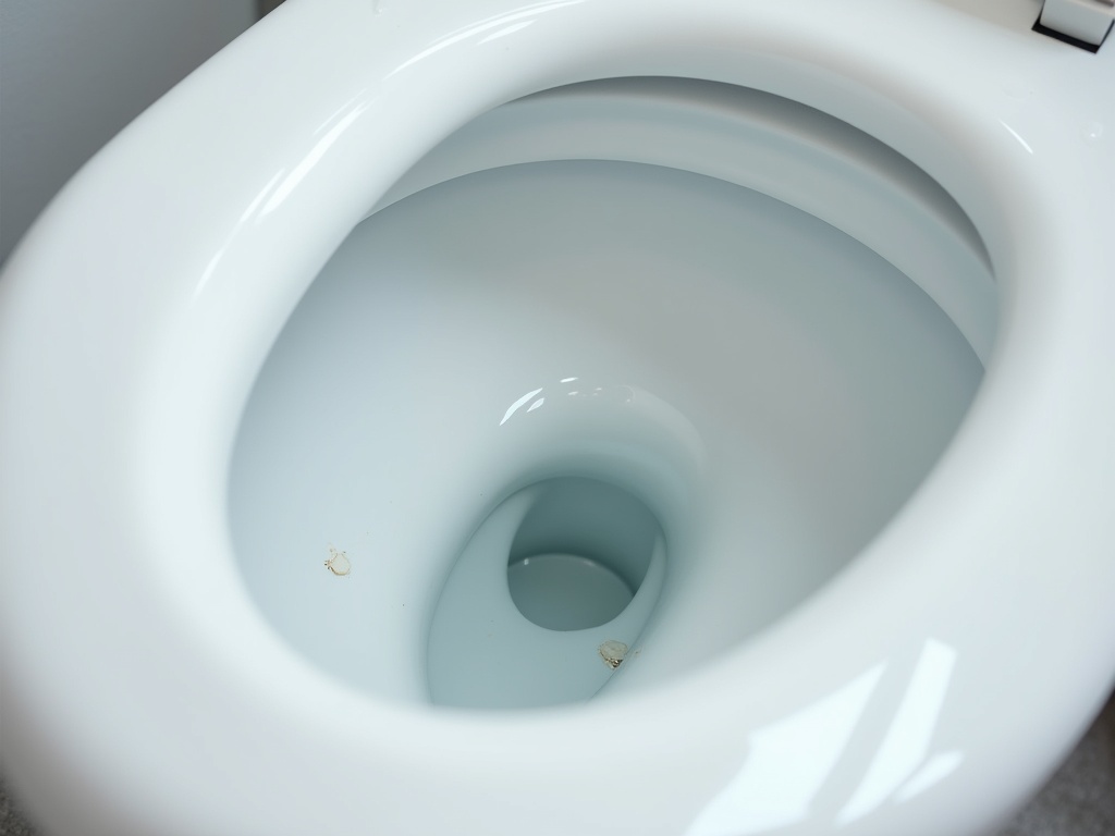 Close-up view of a pristine white porcelain toilet bowl interior, showcasing its perfectly clean, glossy ceramic surface with no mineral buildup or staining, due to advanced cleaning methods.