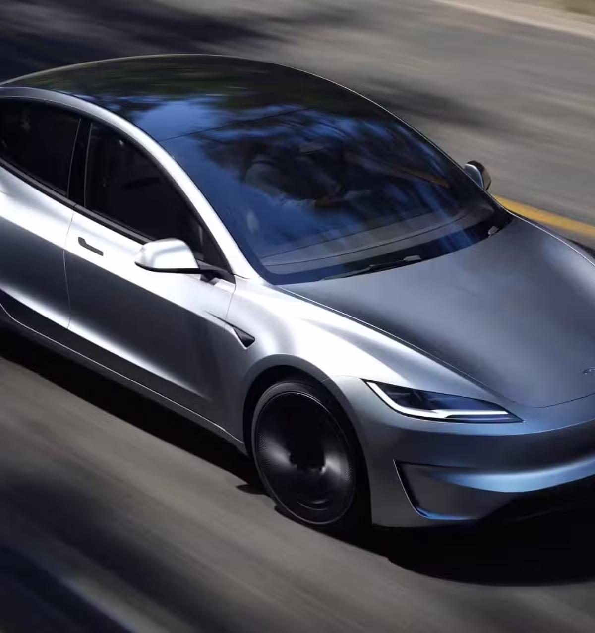arial view of tesla driving