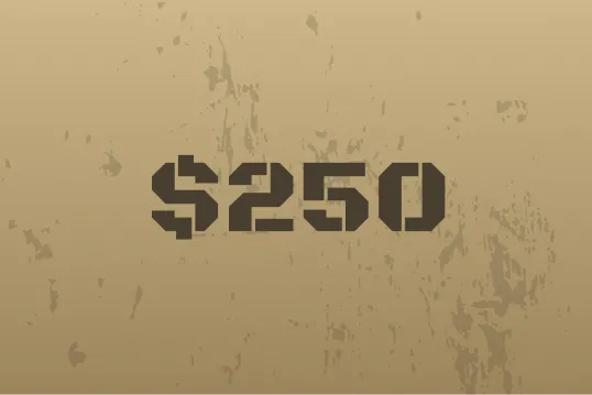 A brown background with the words $ 250 printed on it.