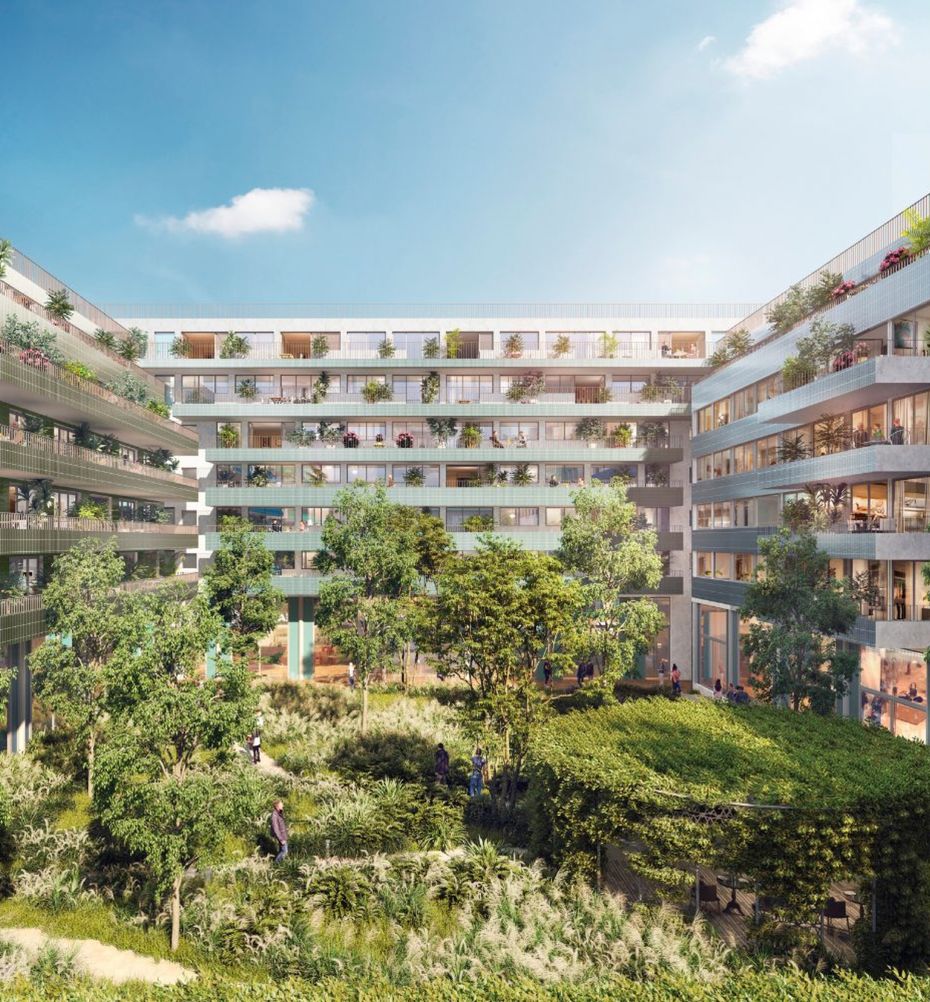 Cour intérieure d'un immeuble végétalisé