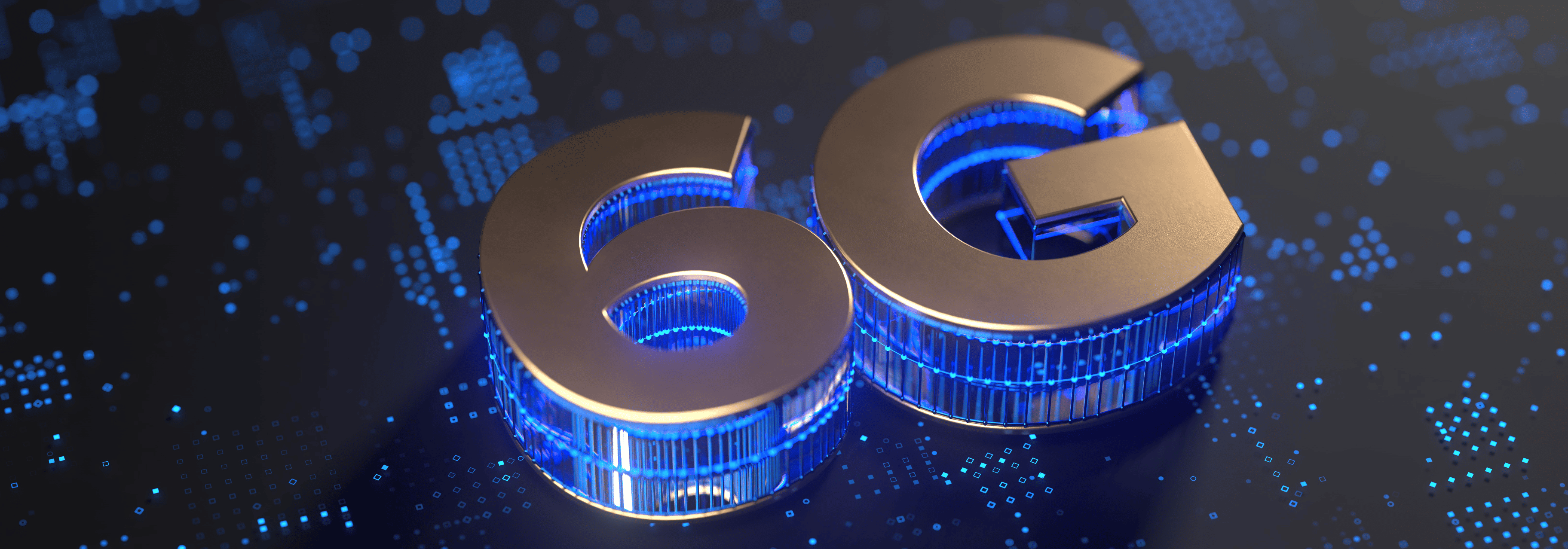 Illustration du symbole 6G sur un fond numérique bleu